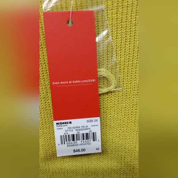 NWT Evri Ribbed Sweatshirt Women's 2X Yellow Casual Retro 90s Y2K Minimalist - Picture 8 of 10